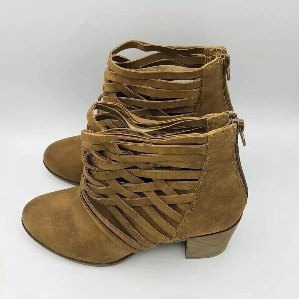 Arizona Jeans Womens Boots 9.5 Olympia Booties Memory Foam Brown Ankle Zip Weave - Picture 6 of 11